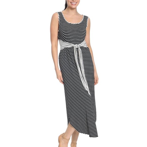 London Times Maxi Dress Womens Size Large Sleeveless Tank Striped Tie Waist - Picture 1 of 11